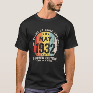 90 jaar oud mei 1932 90e verjaardag t-shirt