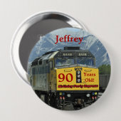 90 jaar oud, Rail Train Birthday Button Pin (Voorkant /achterkant)