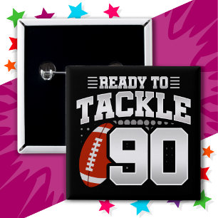 90 Jaar Oud Tackle Football Party 90e Verjaardag Vierkante Button 5,1 Cm