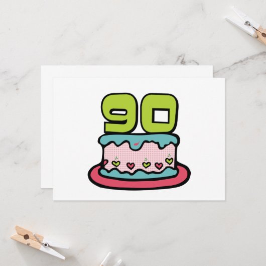 90 jaar oude Birthday Cake Kaart (Voorkant / Achterkant in situ)