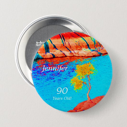 90 jaar oude, kleurrijke Button in het landschap (Voorkant /achterkant)