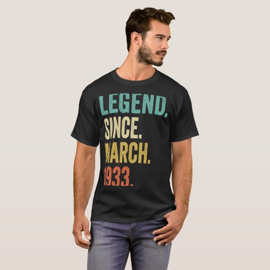 90 jaar oude  Mannen maart 1933 90e verjaardag T-shirt (Voorkant volledig)