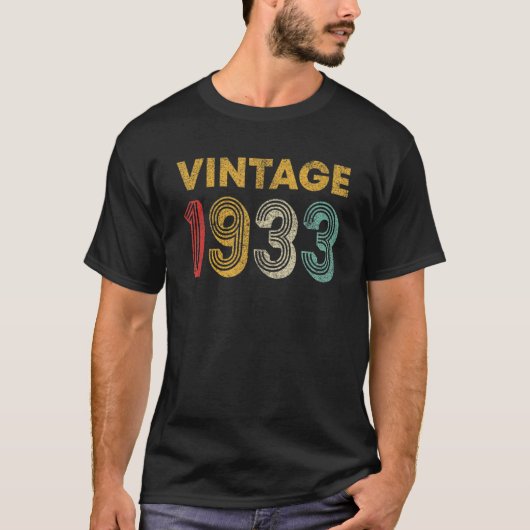 90 jaar oude Retro 1933 90th Birthday T-shirt (Voorkant)