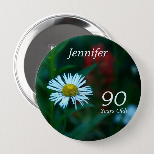 90 jaar oude, White Daisy WildFlower Button Pin (Voorkant /achterkant)