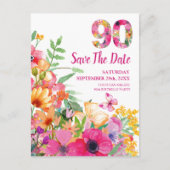 90 jaar Save Date Flowers 90th Birthday briefkaart (Voorkant)