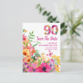 90 jaar Save Date Flowers 90th Birthday briefkaart (Staand voorkant)