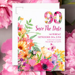 90 jaar Save Date Flowers 90th Birthday briefkaart<br><div class="desc">Ontworpen en gefotografeerd met liefde. ✨ Nieuwe versie beschikbaar - hetzelfde vrolijke ontwerp,  verbeterde lay-out en eenvoudiger aanpassing. 👉 Om het te vinden,  voert u deze code in de zoekbalk van Zazzle in: 256367653693429825 Deze originele versie is nog steeds bewerkbaar. Ontworpen en gefotografeerd met liefde. Geniet ervan! Geniet ervan!</div>