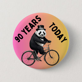 90 jaar vandaag Panda op de fiets Ronde Button 5,7 Cm