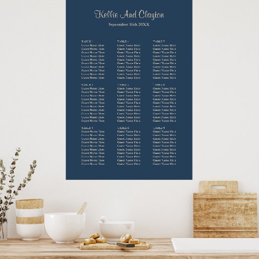 90 Klassieke Blue Wedding Seating Chart Poster (Keuken)