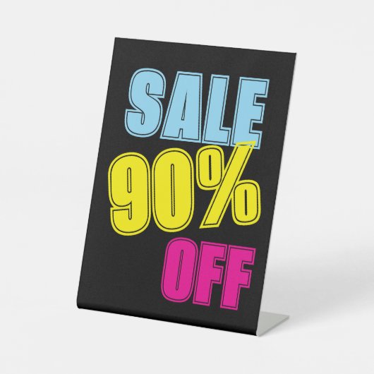 90% korting op verkoopteken, tabletop teller beweg reclamebord met voetstuk (Voorkant)