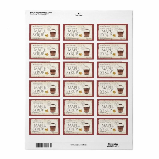 90 Labels Maple Syrup Sap Bucket Leaf Postmark (Full Sheet)