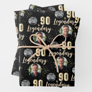 90 & Legendarisch 2 Foto's 90ste Verjaardag Goud Inpakpapier Vel