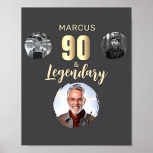 90 Legendarisch 3 Foto's Goud 90ste Verjaardag Poster