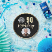90 & Legendary 2 foto's 90e verjaardag goud Papieren Bordje (Feest)