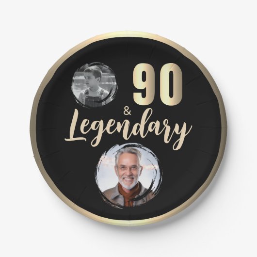 90 & Legendary 2 foto's 90e verjaardag goud Papieren Bordje (Voorkant)