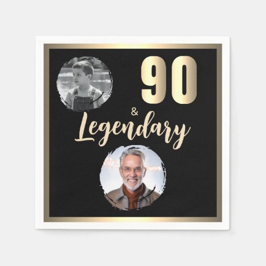 90 & Legendary 2 foto's 90e verjaardag goud Servet (Voorkant)