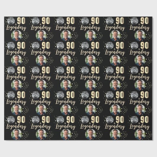 90 & Legendary 2 Photos 90th Birthday Gold Cadeaupapier (Vlak)