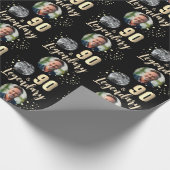 90 & Legendary 2 Photos 90th Birthday Gold Cadeaupapier (Hoek)