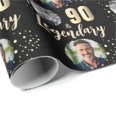 90 & Legendary 2 Photos 90th Birthday Gold Cadeaupapier (Rol Hoek)