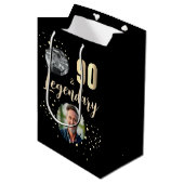 90 & Legendary 2 Photos 90th Birthday Gold Medium Cadeauzakje (Voorkant Gekanteld)