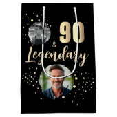 90 & Legendary 2 Photos 90th Birthday Gold Medium Cadeauzakje (Achterkant)