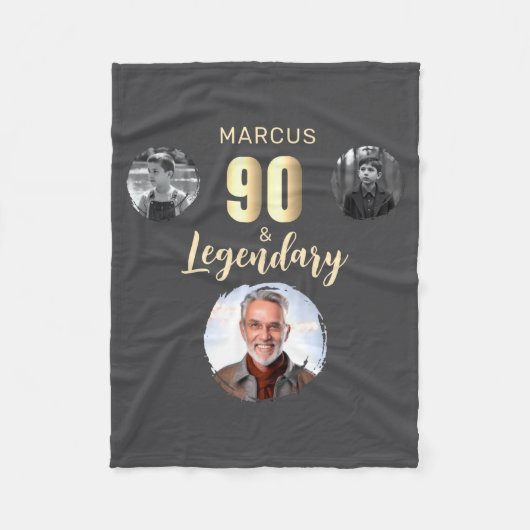 90 Legendary 3 Photos Gold 90th Birthday Fleece Deken (Voorkant)