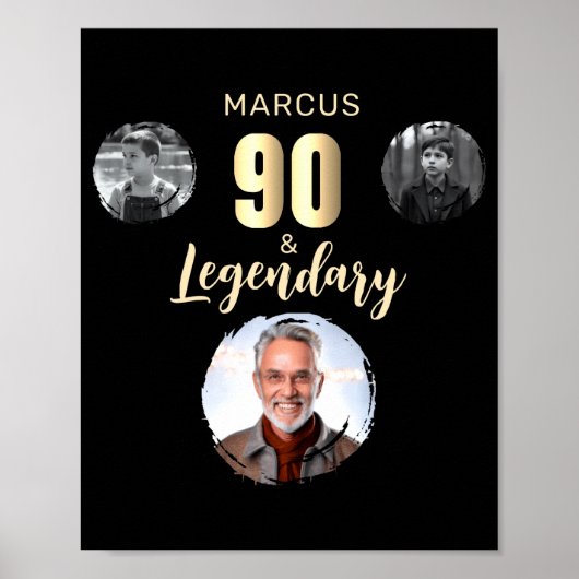 90 Legendary 3 Photos Gold 90th Birthday Poster (Voorkant)
