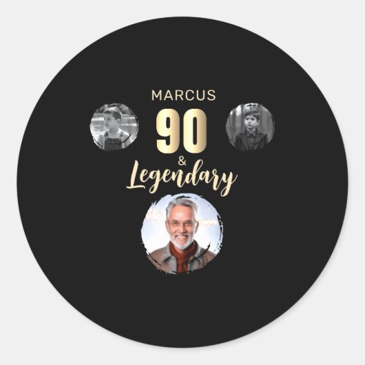 90 Legendary 3 Photos Gold 90th Birthday  Ronde Sticker (Voorkant)