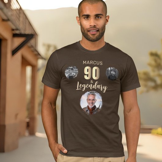 90 & Legendary 3 Photos Gold 90th Birthday T-shirt