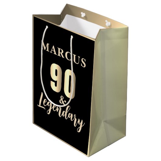 90 & Legendary Gold 90ste verjaardag Medium Cadeauzakje (Achterkant Gekanteld)