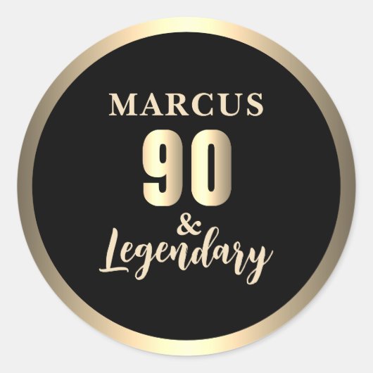90 & Legendary Gold 90th Birthday Ronde Sticker (Voorkant)