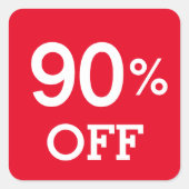 90% Negentig procent korting op verkoop wit en roo Vierkante Sticker (Voorkant)