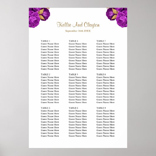 90 Paarse en gouden zweetzaaikaart Poster (Voorkant)