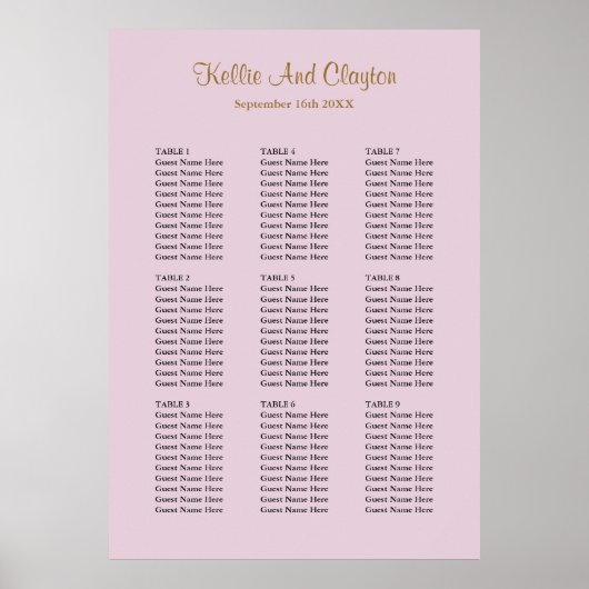 90 Paarse Simple Wedding Seating Chart Poster (Voorkant)