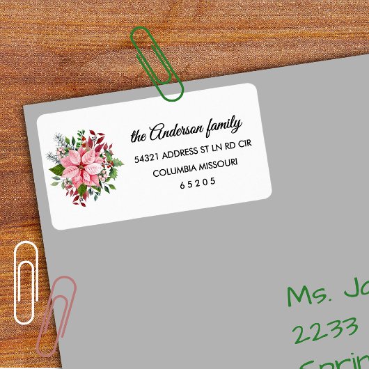 90 Pink Poinsettia Bouquet Return Address Label