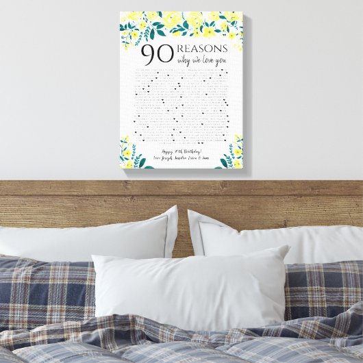 90 redenen waarom we van je verjaardagscadeau houd canvas afdruk (Insitu (Slaapkamer))
