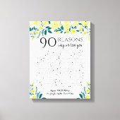 90 redenen waarom we van je verjaardagscadeau houd canvas afdruk (Voorkant)