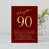 90 Rood 90ste Verjaardagsfeest Goud Folie Uitnodiging (Staand Voorkant)