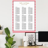 90 Rood/Witte Stripes Wedding Seating Chart Poster (Thuiskantoor)