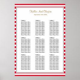 90 Rood/Witte Stripes Wedding Seating Chart Poster