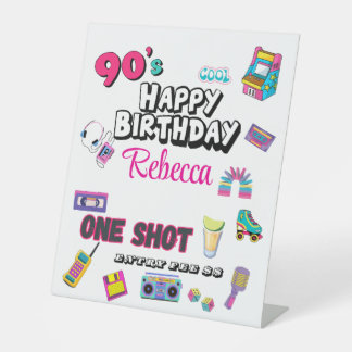 90’s One Shot Entry Fee Tabletop Game Bar Sign Reclamebord Met Voetstuk
