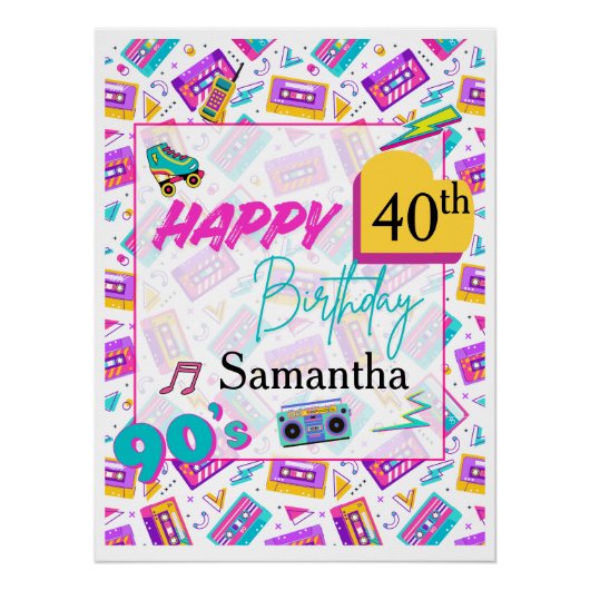90’s Themed Happy Birthday Party Backdrop Poster  (Voorkant)