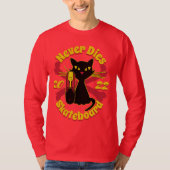 '90, skateboard kat, skateboard sterft nooit t-shirt (Voorkant)