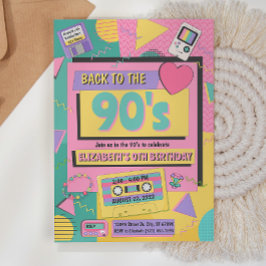 90' Theme Birthday Party Invitation Kaart