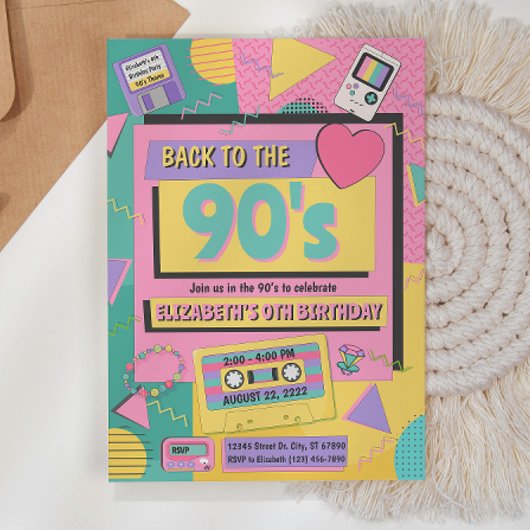 90' Theme Birthday Party Invitation Kaart