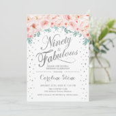 90 Uitstekend Verjaardagsfeest - Wit Zilver Roze Kaart (Staand voorkant)