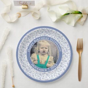 90 Uw foto Willekeurige nummer Patroon Blauw/Wit Papieren Bordje