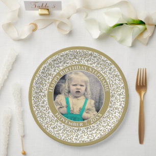 90 Uw foto Willekeurige nummerpatroon Goud/Wit Papieren Bordje