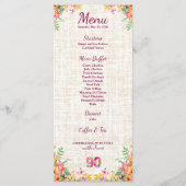 90 Years Flowers Floral 90th Birthday Linen Menu (Voorkant)