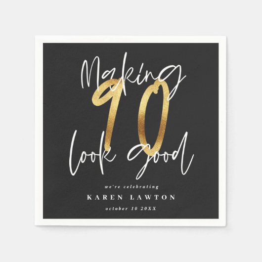 90 ziet er goed uit als een gouden verjaardagsfees servet (Voorkant)